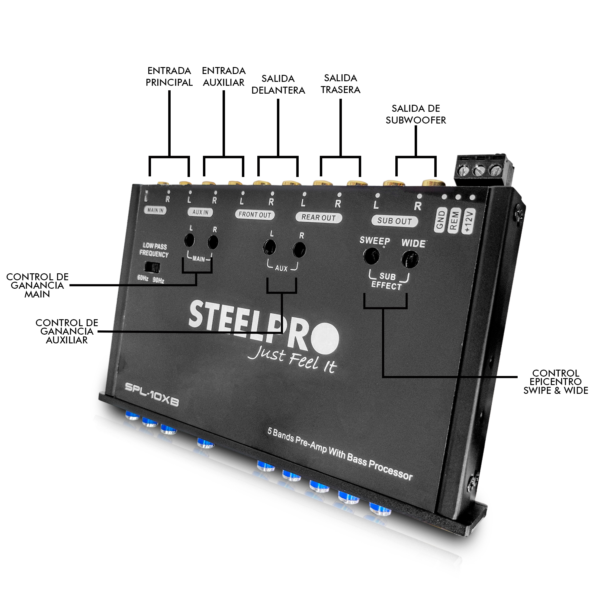 Ecualizador Pre-amp 5 Bandas Efecto Epicentro 9volt Steelpro.