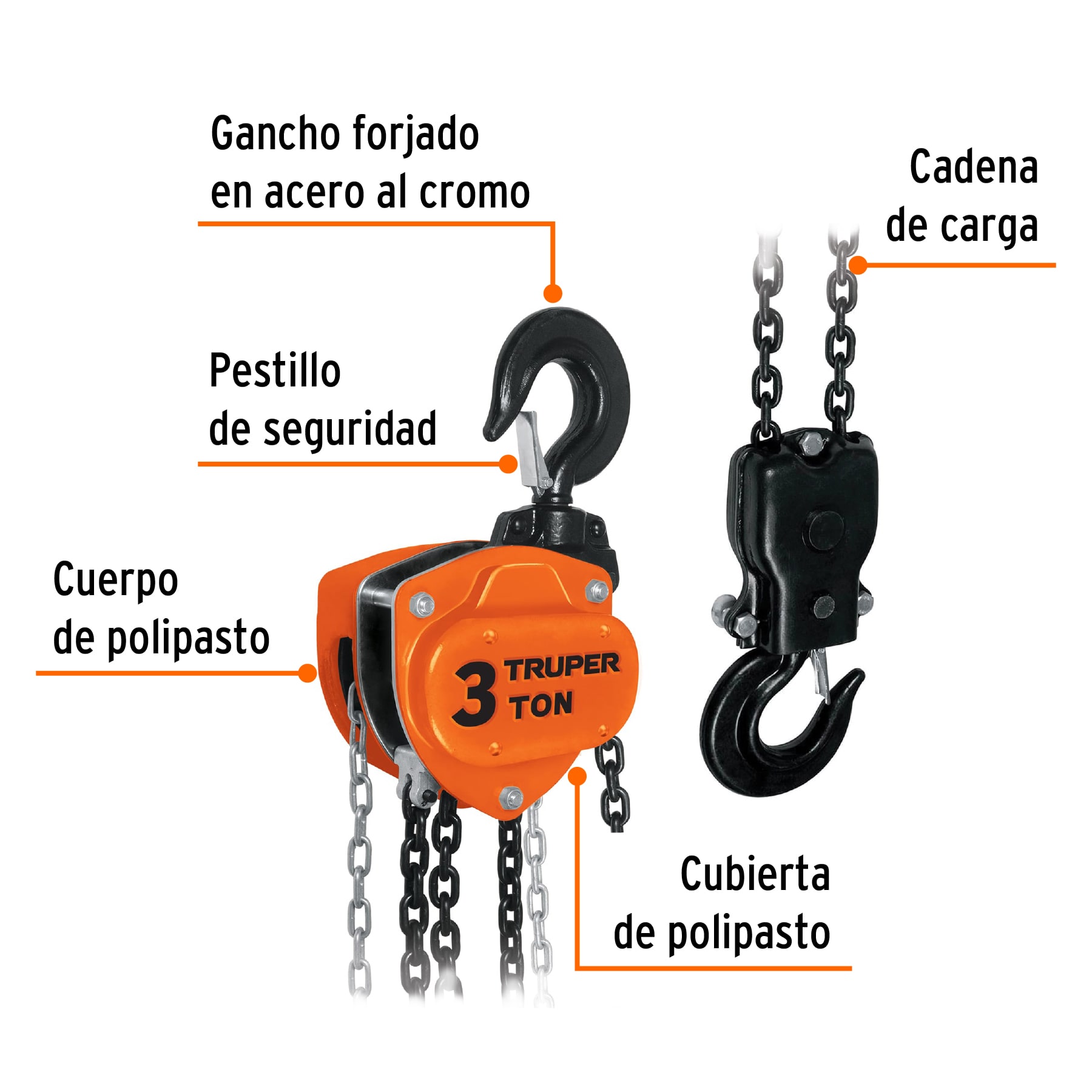 Polipasto industrial Truper de cadena 3 toneladas POL3 naranja