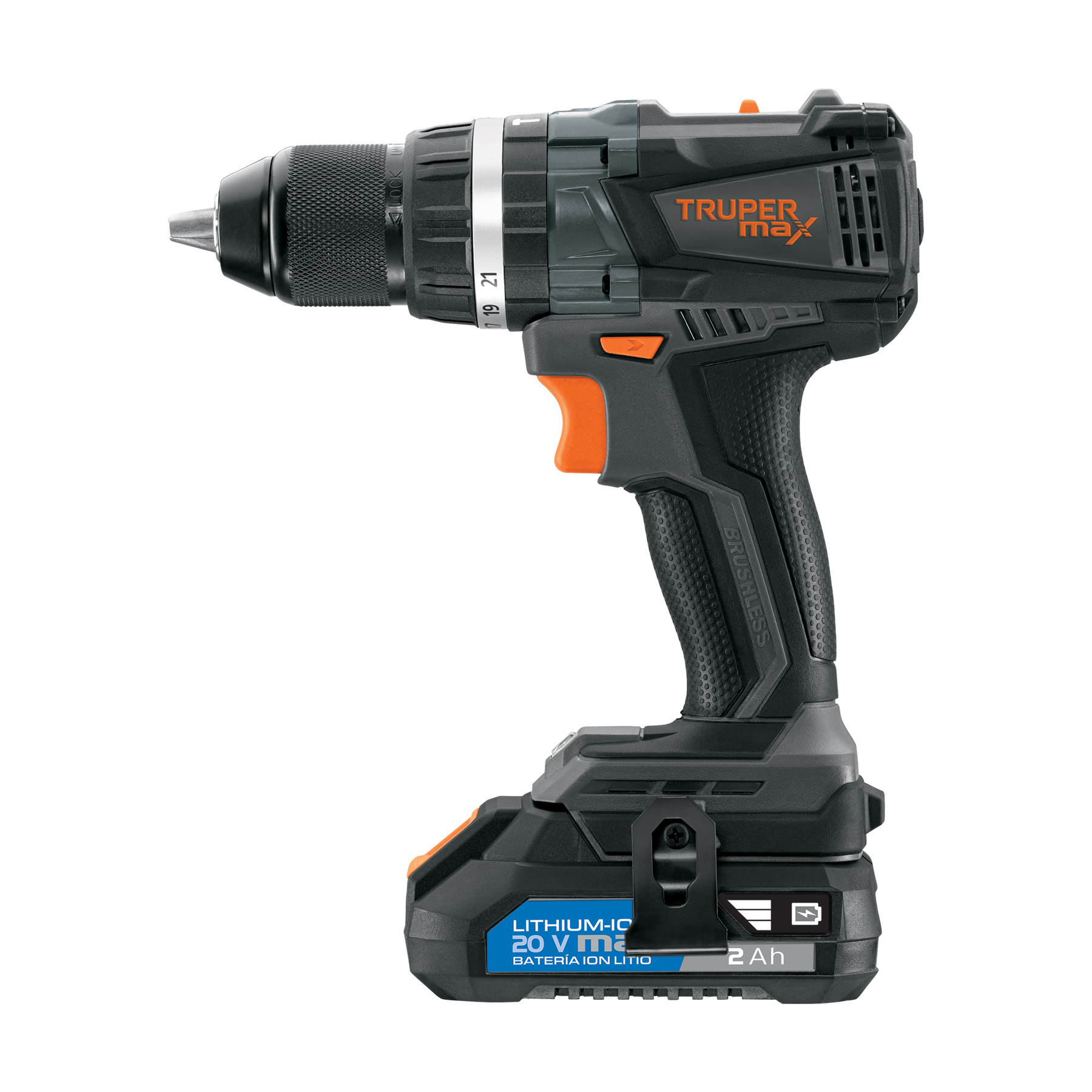 Rotomartillo, taladro y destornillador inalámbrico 1/2", 20V,  TRUPER MAX, tecnología BRUSHLESS (sin carbones).