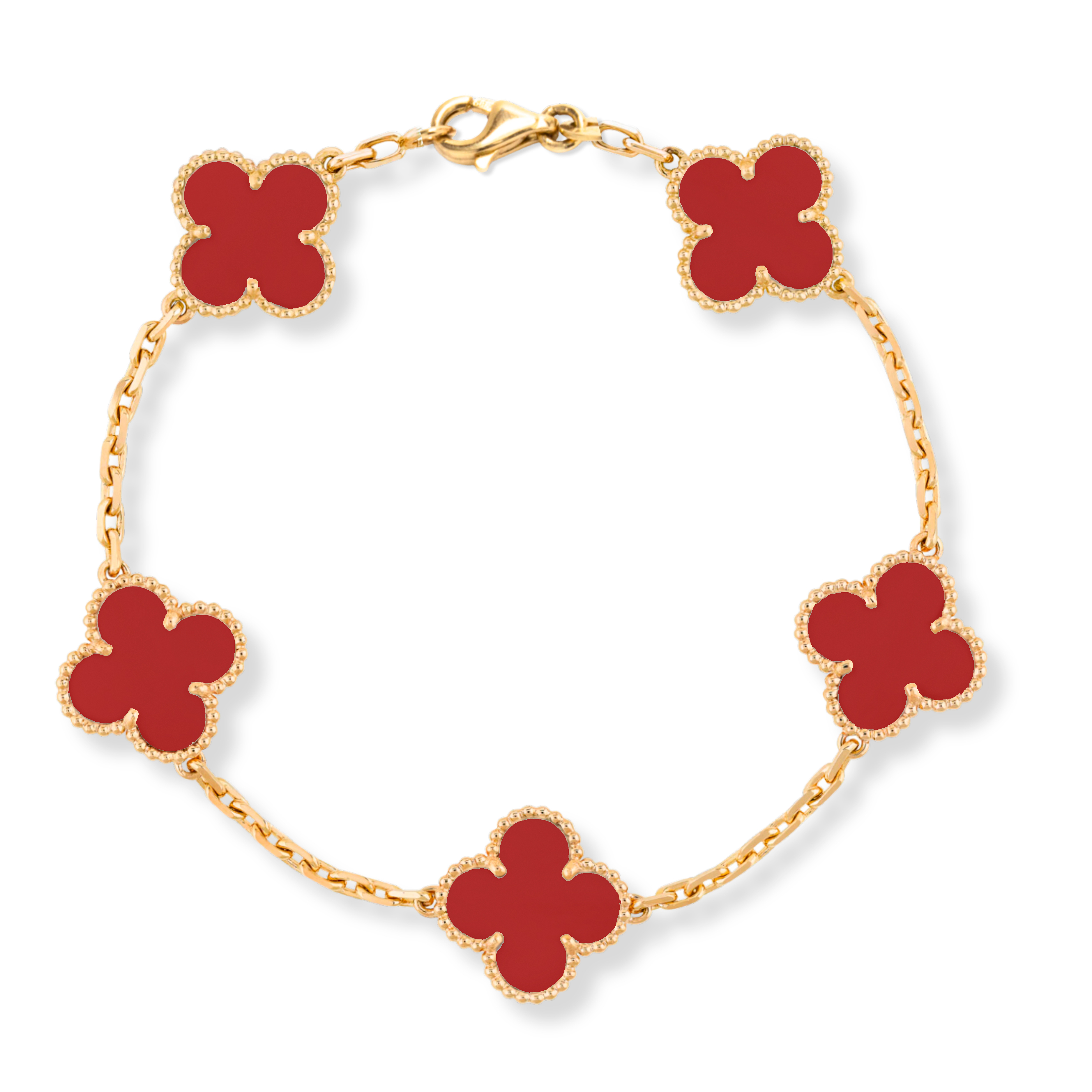 Pulsera Trébol Rojo Oro Turco 14 Kilates. Oro Fino Joyería..