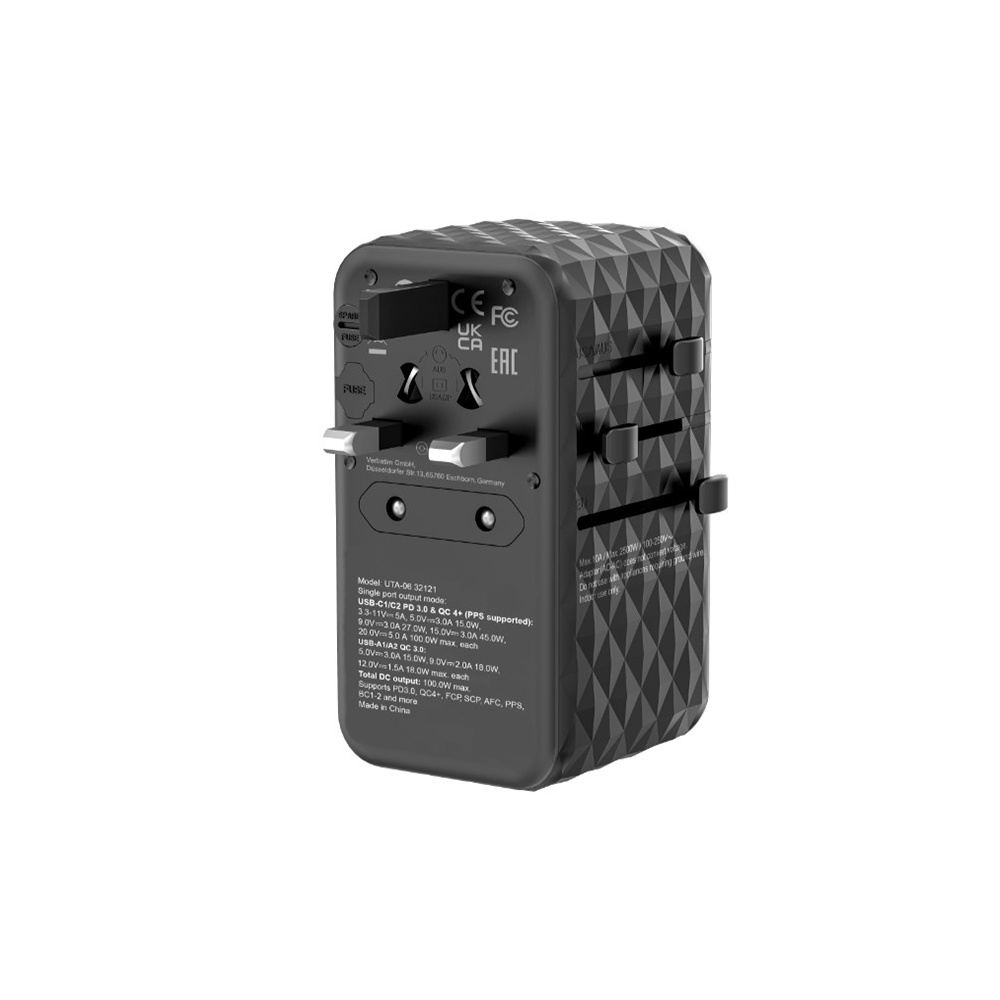 Adaptador universal de viaje UTA-06 GaN III con 2 puertos USB-C PD y QC 4+ y 2 USB-A QC 3.0 32121.