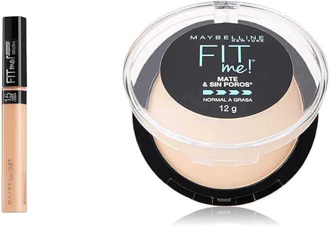Maybelline Corrector Facial Fit Me Concealer Light, 6.8 g + Super Natural Polvo Compacto Matte, 220 Nat Beige, 12 gr.