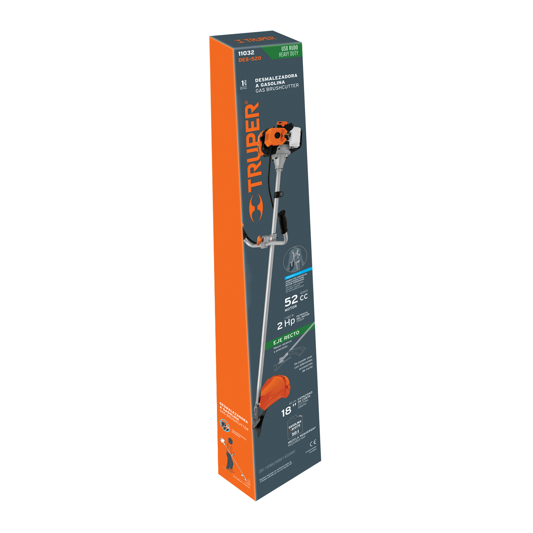Desmalezadora a gasolina Truper 52 cc mango tipo bici 18 pul corte DES520