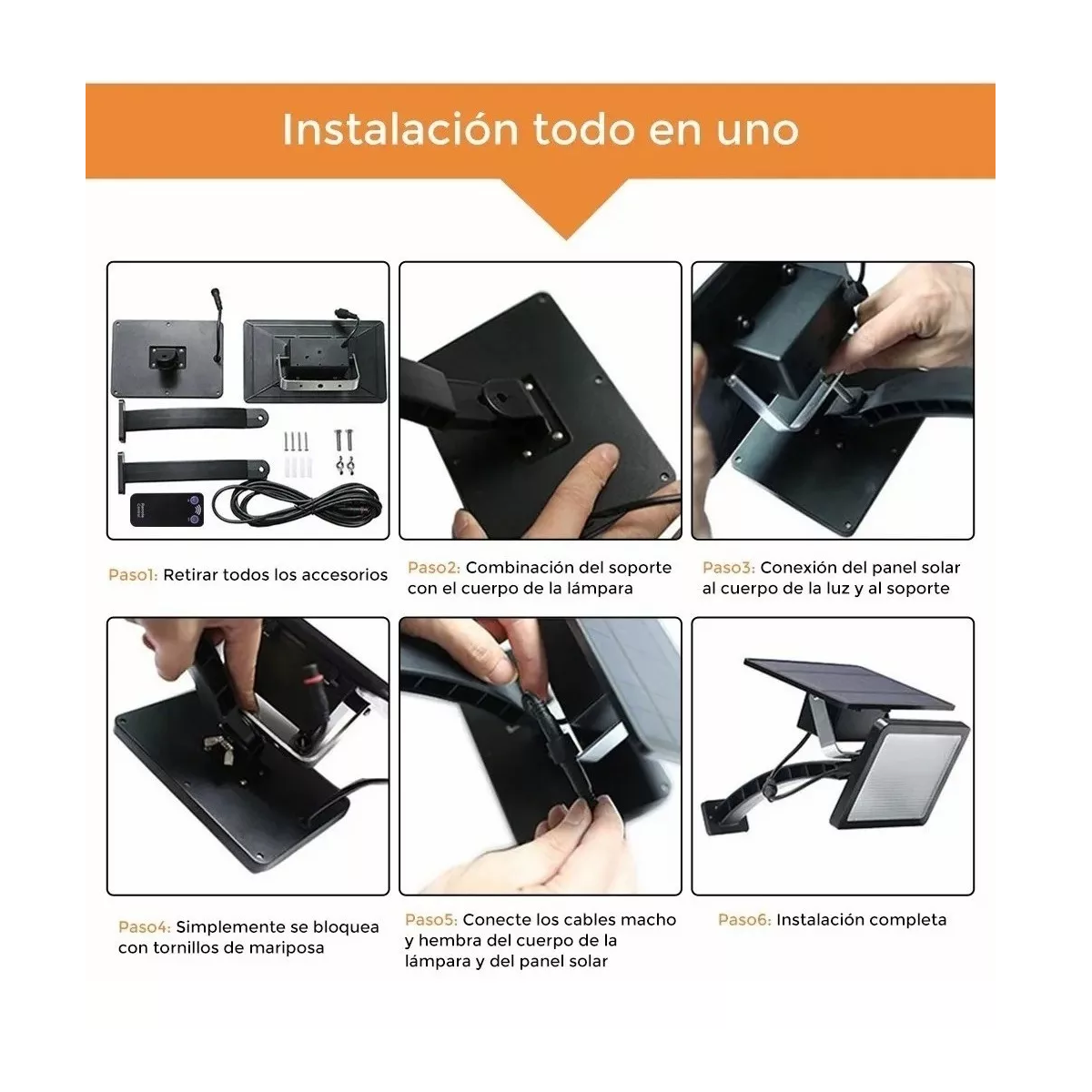 Lámpara Solar  Con Cable De 3m De Extensión