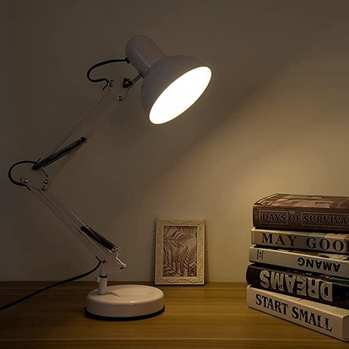 Lámpara De Escritorio Mesa Con Brazo Oscilante De Metal Estructura Blanco