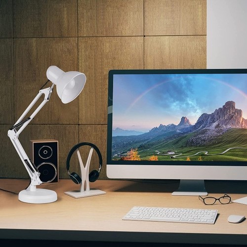 Lámpara De Escritorio Mesa Con Brazo Oscilante De Metal Estructura Blanco