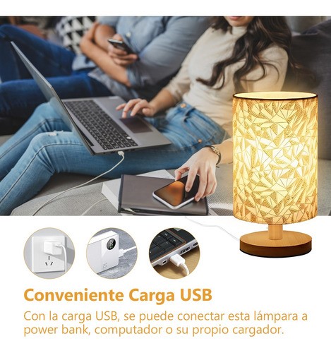 Lámpara De Mesa Y Buró Usb Para Noche Ajuste Control Remoto.