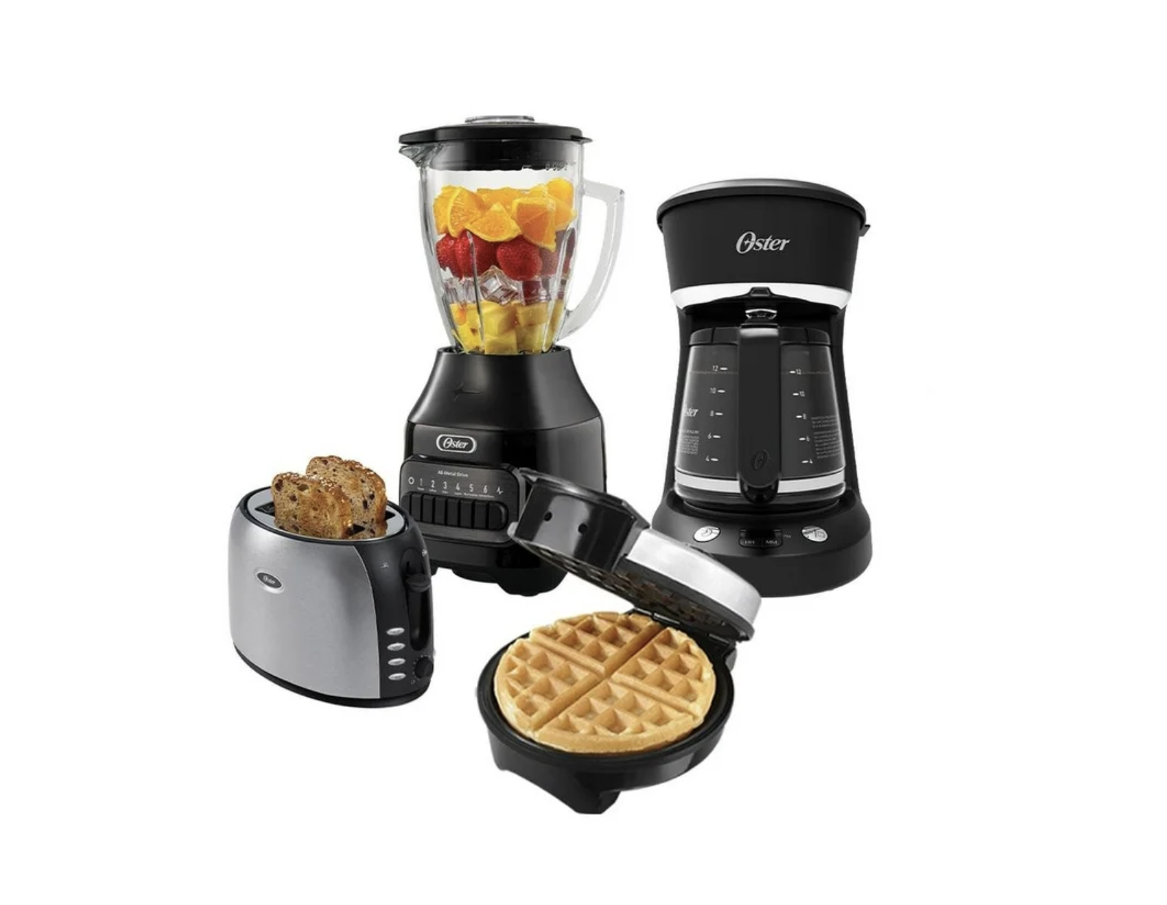 Combo Electrodomésticos Oster Licuadora, cafetera, waflera y tostador