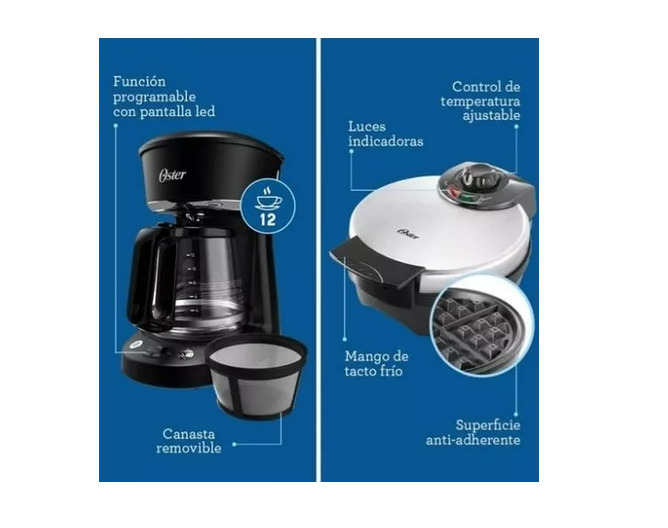 Combo Electrodomésticos Oster Licuadora, cafetera, waflera y tostador