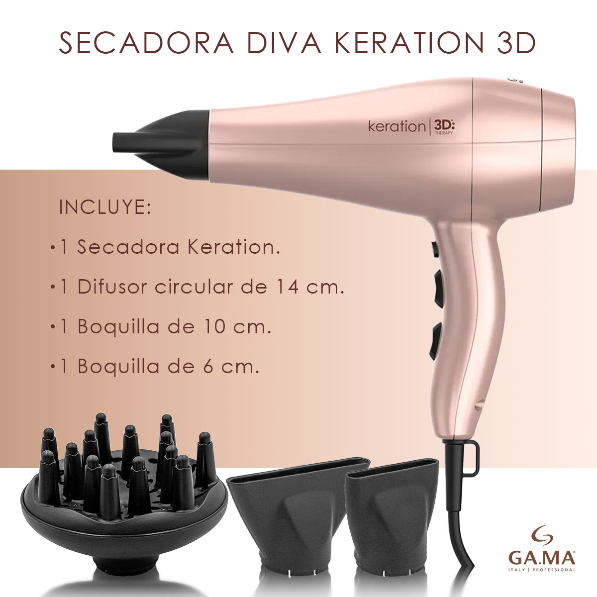 Secadora De Cabello Keration 3d Therapy 2100w Ga.ma Italy