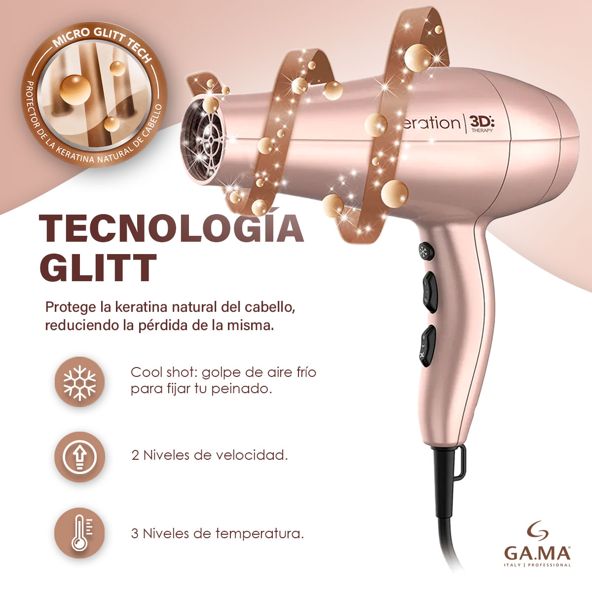 Secadora De Cabello Keration 3d Therapy 2100w Ga.ma Italy
