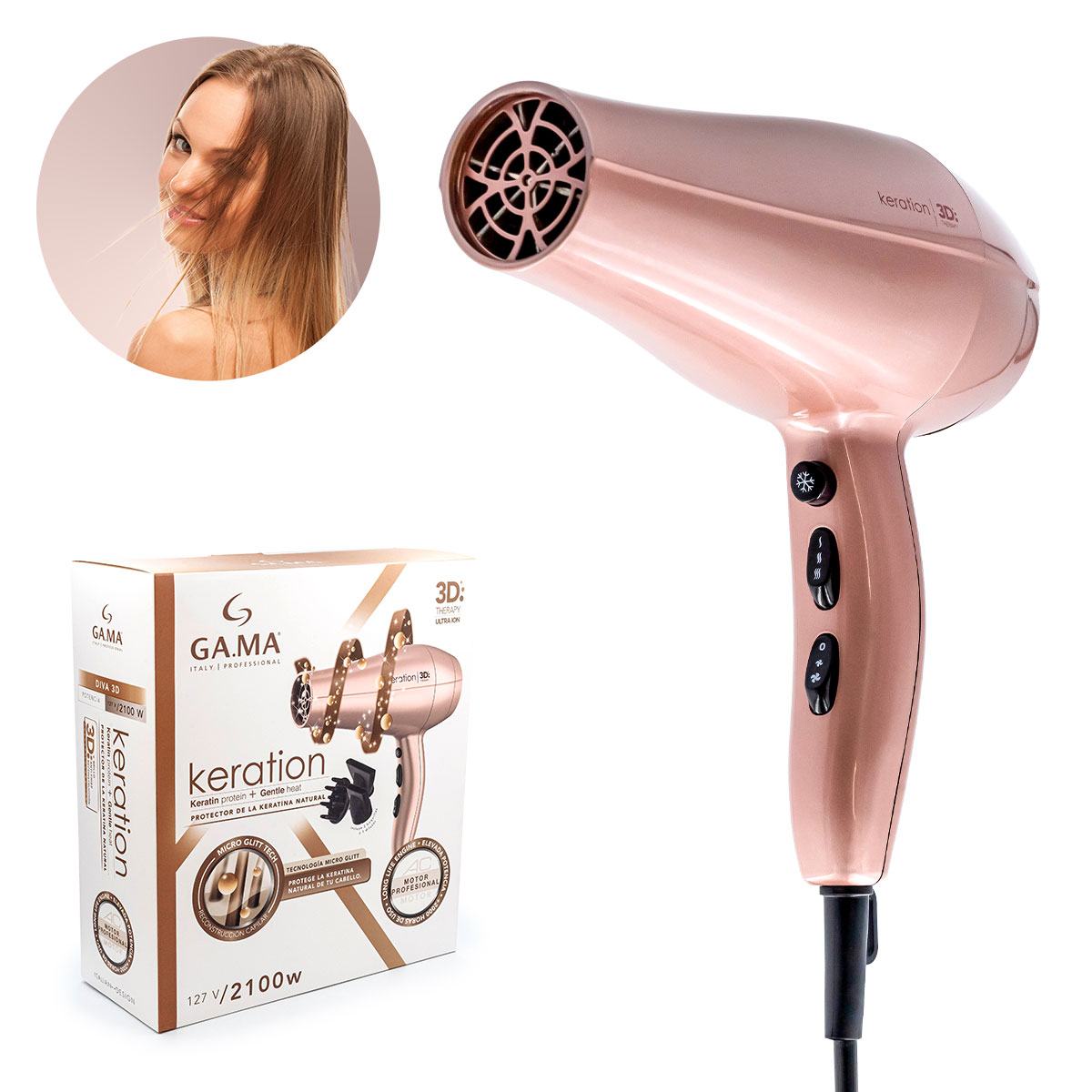 Secadora De Cabello Keration 3d Therapy 2100w Ga.ma Italy