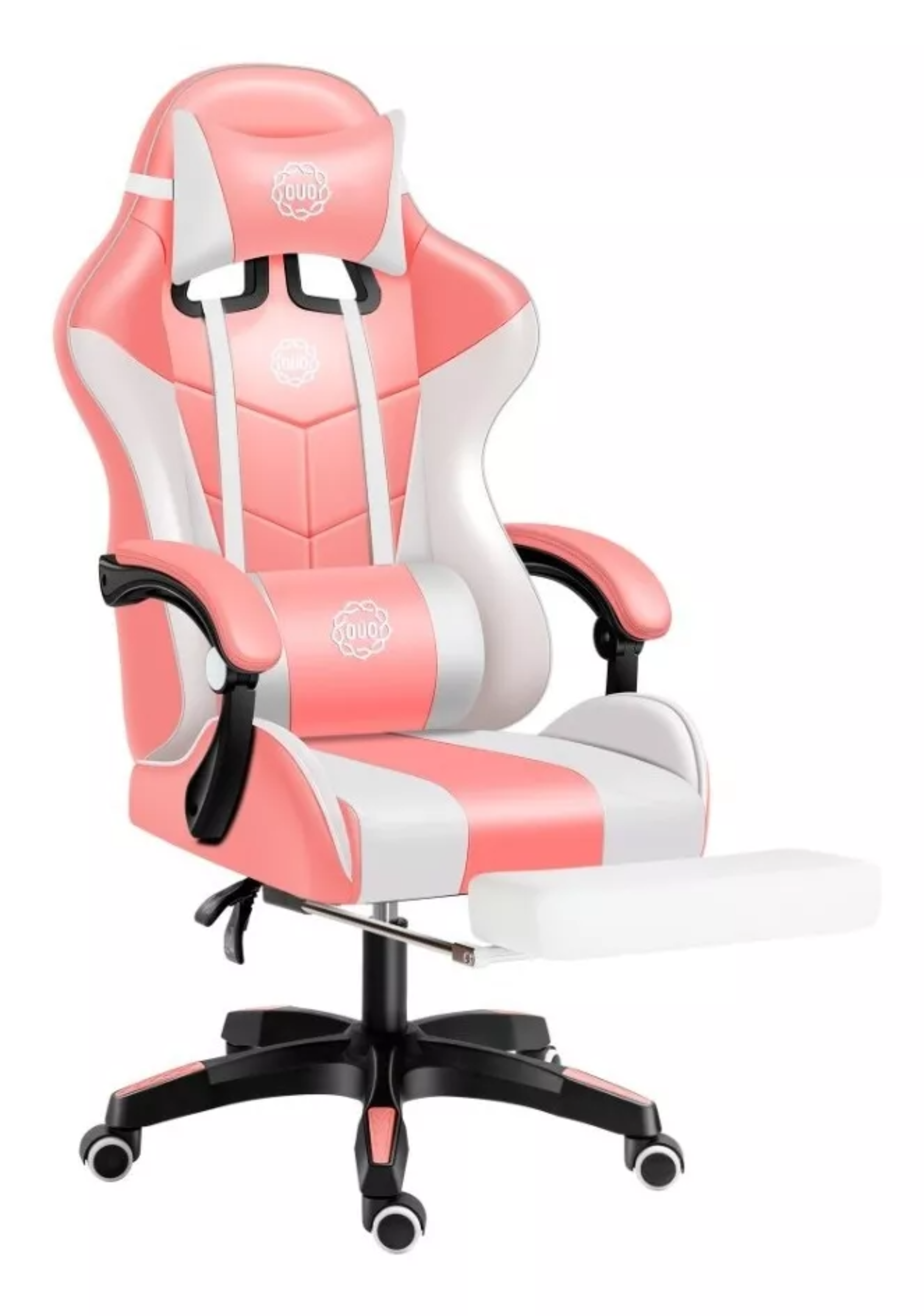 Silla Gamer Ergonómica Con Reposapiés Reclinable Cómoda Ouo Color Rosa/Blanco Material del tapizado Cuero sintético.