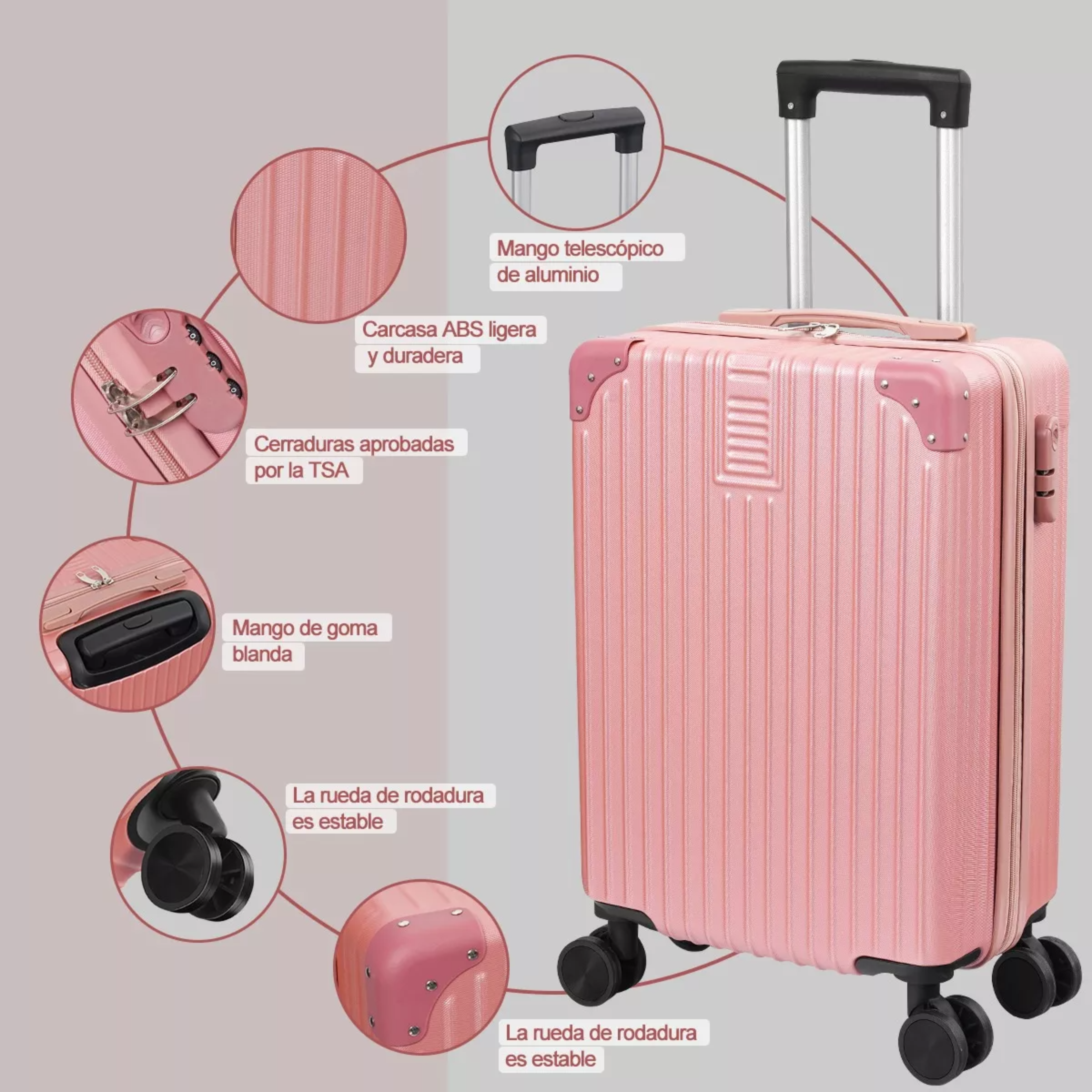 Maletas De Viaje Rosa Set Equipaje De Mano De 4pzs