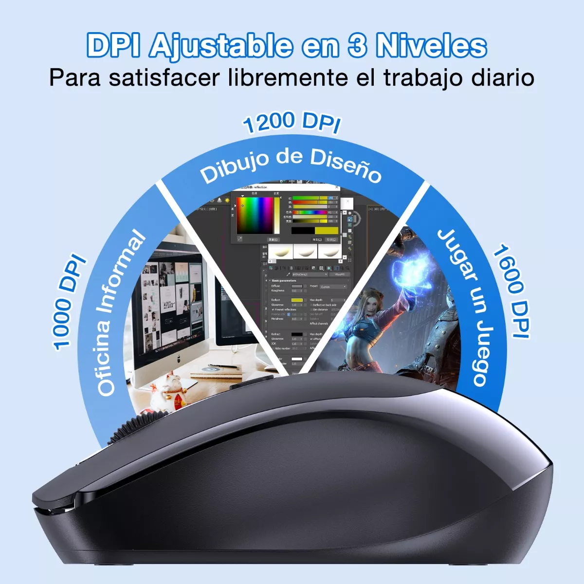 Ratón Inalámbrico Silencioso Portátil Con Receptor Usb Negro