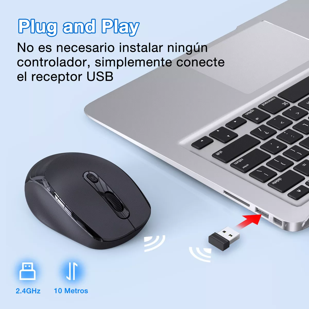 Ratón Inalámbrico Silencioso Portátil Con Receptor Usb Negro
