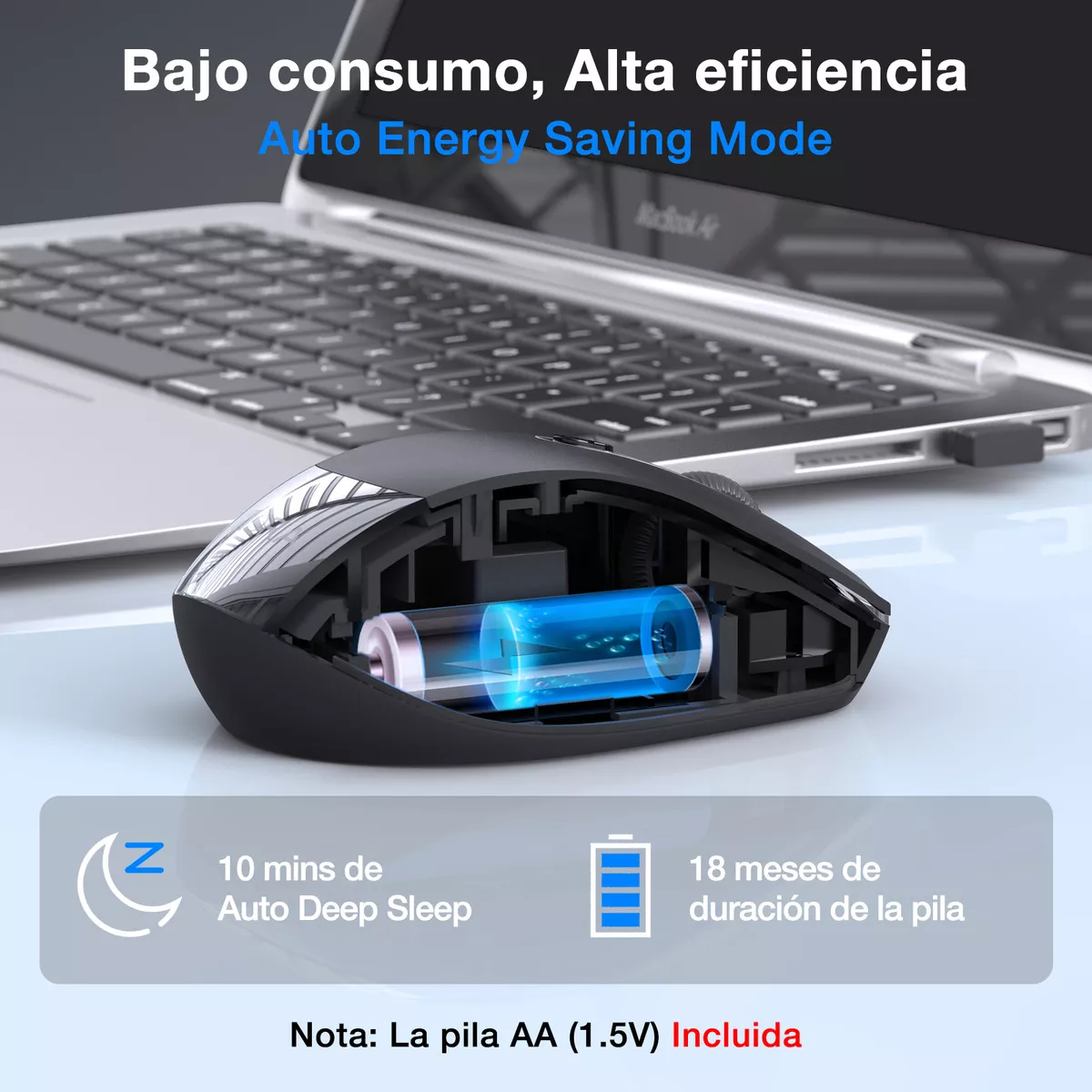 Ratón Inalámbrico Silencioso Portátil Con Receptor Usb Negro