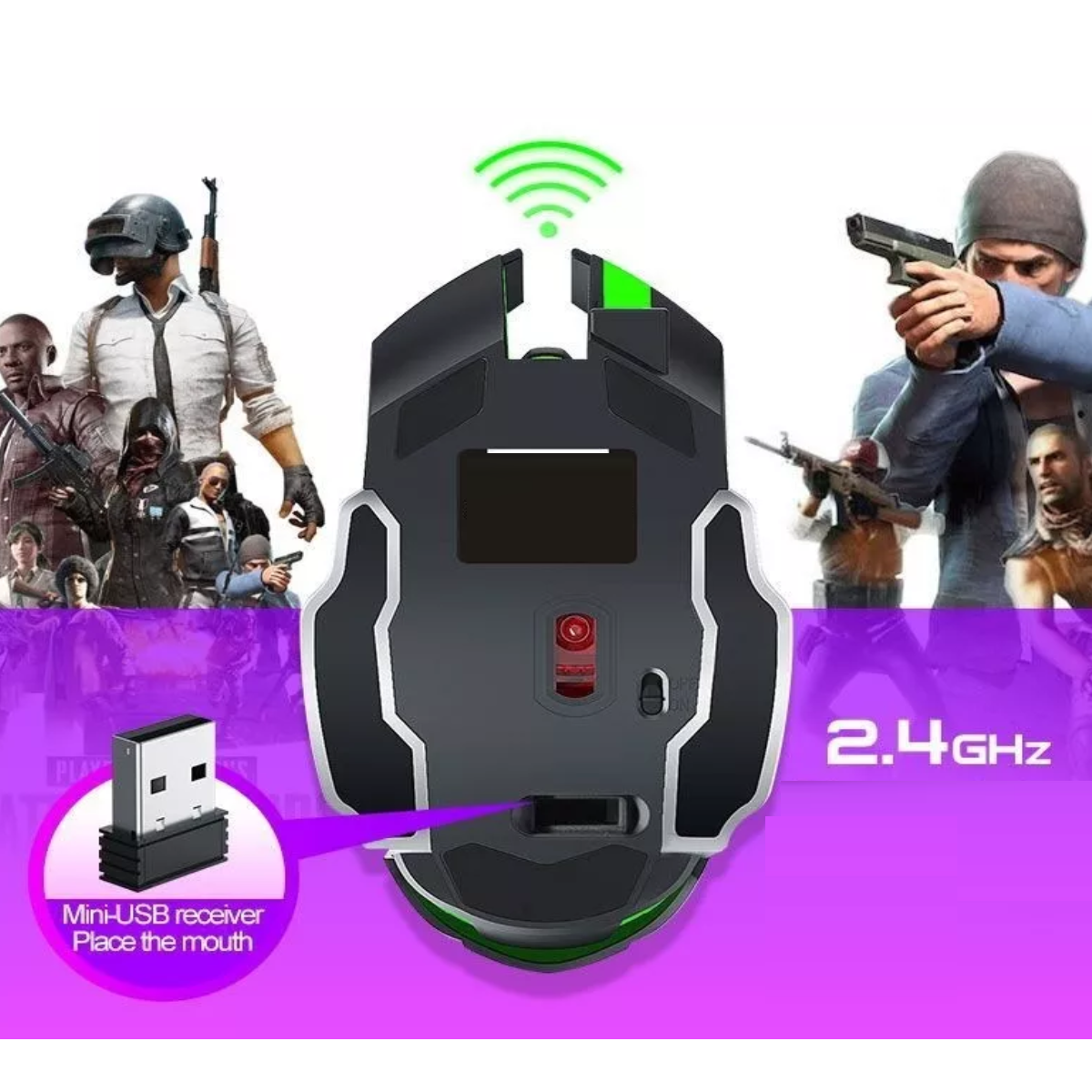 Mouse gamer de juego inalámbrico recargable T-Wolf Q13 negro