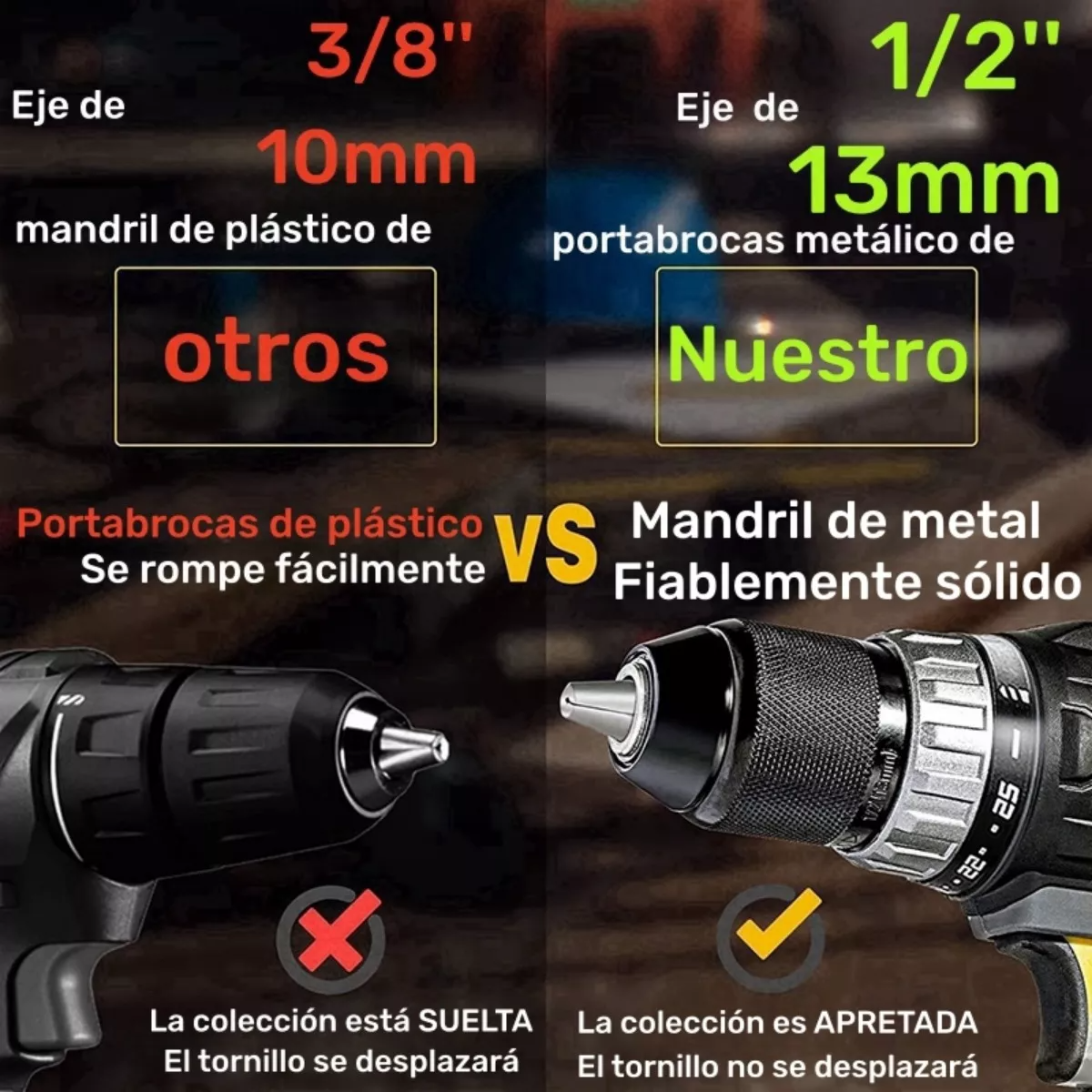 Taladro Rotomartillo Sin Carbones Inalámbrico 1/2 Eje +13mm.