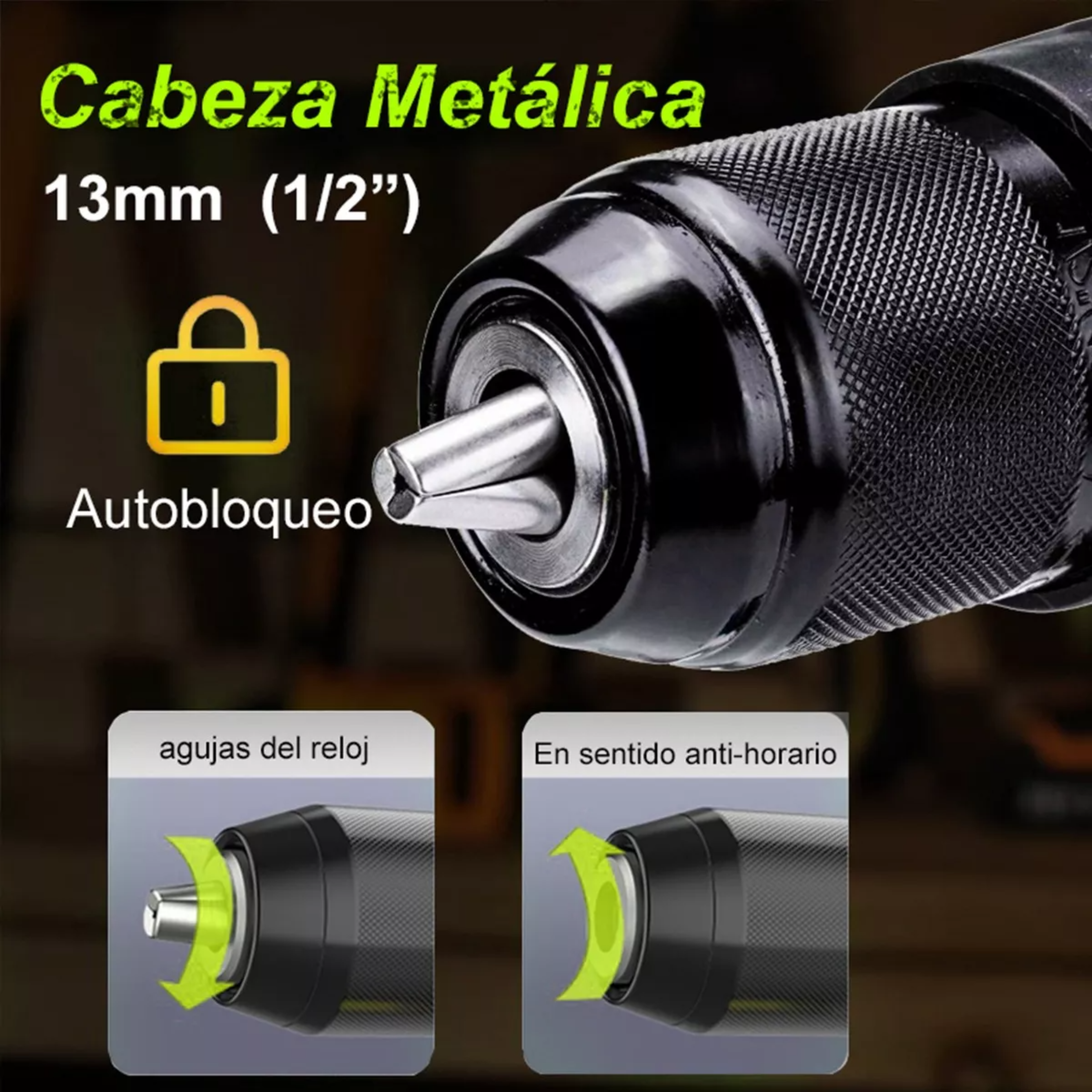 Taladro Rotomartillo Sin Carbones Inalámbrico 1/2 Eje +13mm.