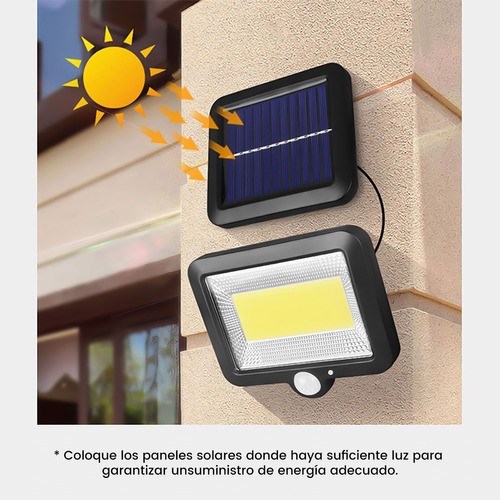 Lámpara Solar Exterior Pared Sensor 2pc 100led 3modos+remoto Color Negro