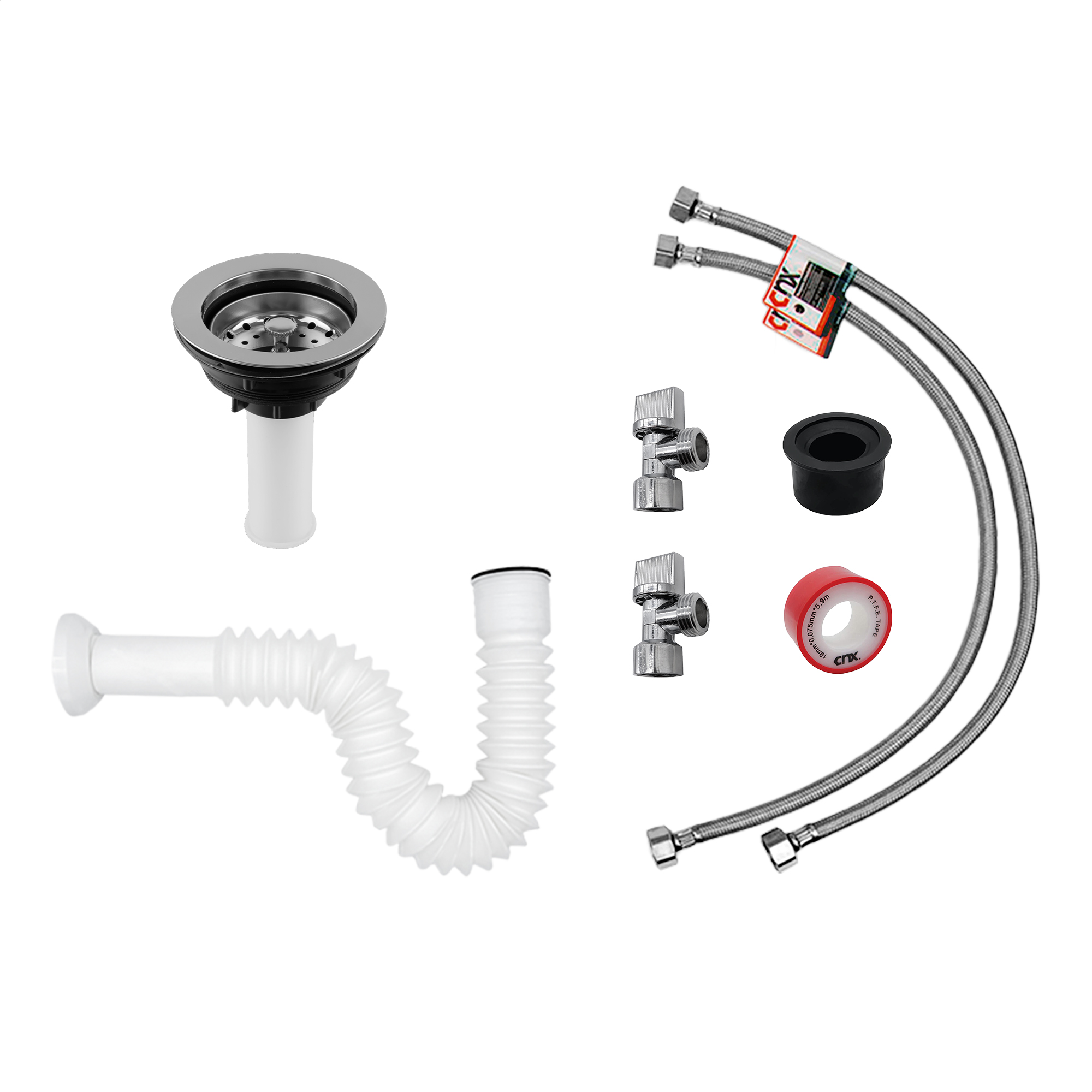 MEER Faucets by CNX | Fregadero para Cocina con Escurridero Izquierdo de Acero Inoxidable Satinado, Mezcladora Premium con Dos Tipos de Chorro y Cuello Extensible. Incluye Accesorios de Instalación
