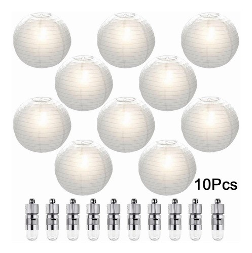 10 Lamparas Chinas De Papel Y 10 Amarillo Cálido Focos Led