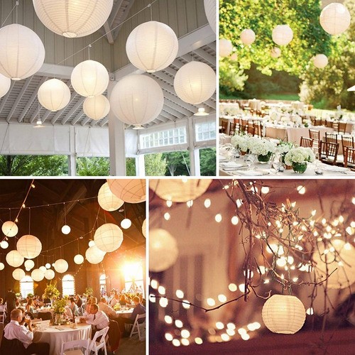 10 Lamparas Chinas De Papel Y 10 Amarillo Cálido Focos Led