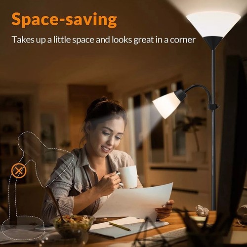 Lámpara De Pie Ajustable Con Luz De Lectura Moderna negro