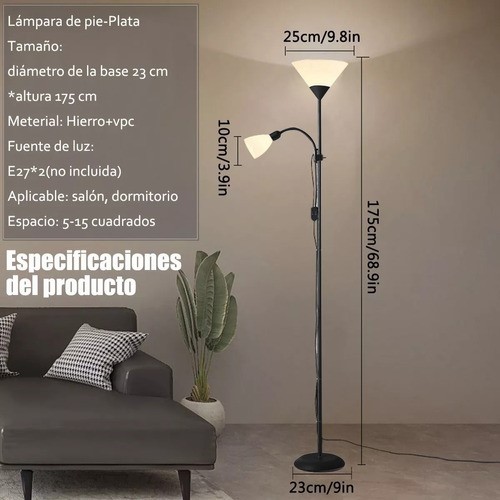 Lámpara De Pie Ajustable Con Luz De Lectura Moderna negro