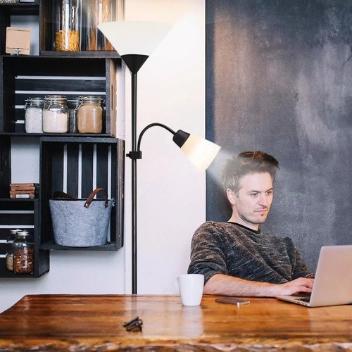 Lámpara De Pie Ajustable Con Luz De Lectura Moderna negro