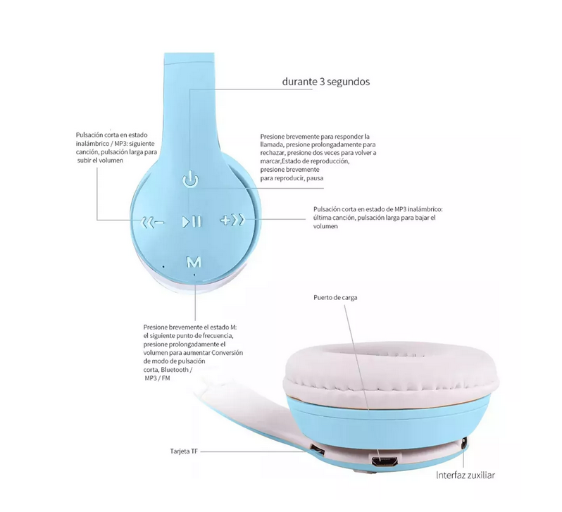 Audifonos Manos Libres Bluetooth Orejas Gato Diadema Luz Rgb