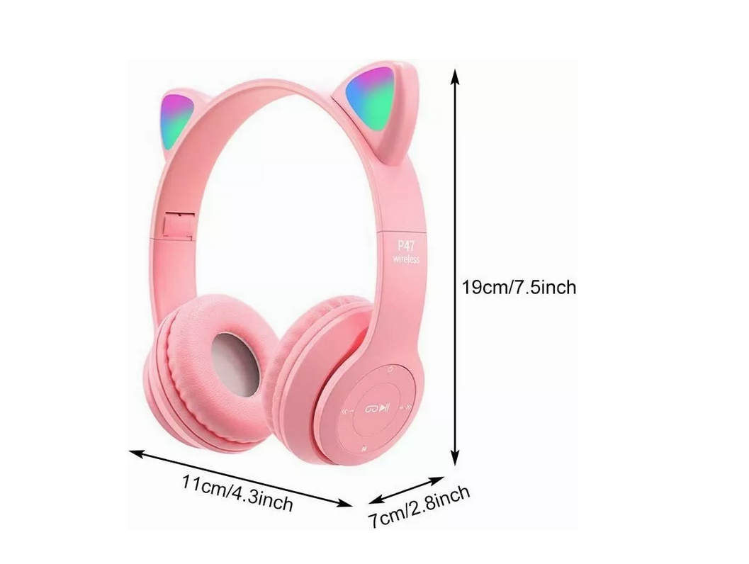 Audifonos Manos Libres Bluetooth Orejas Gato Diadema Luz Rgb