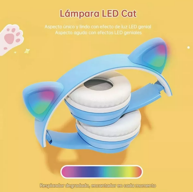 Audifonos Manos Libres Bluetooth Orejas Gato Diadema Luz Rgb