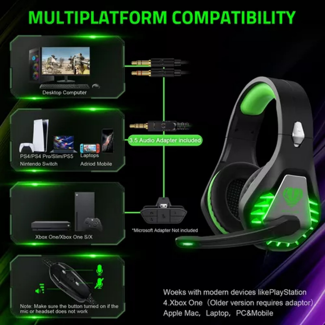 Pacrate Stereo Gaming Headset Auriculares Con Microfono Par Fachixy