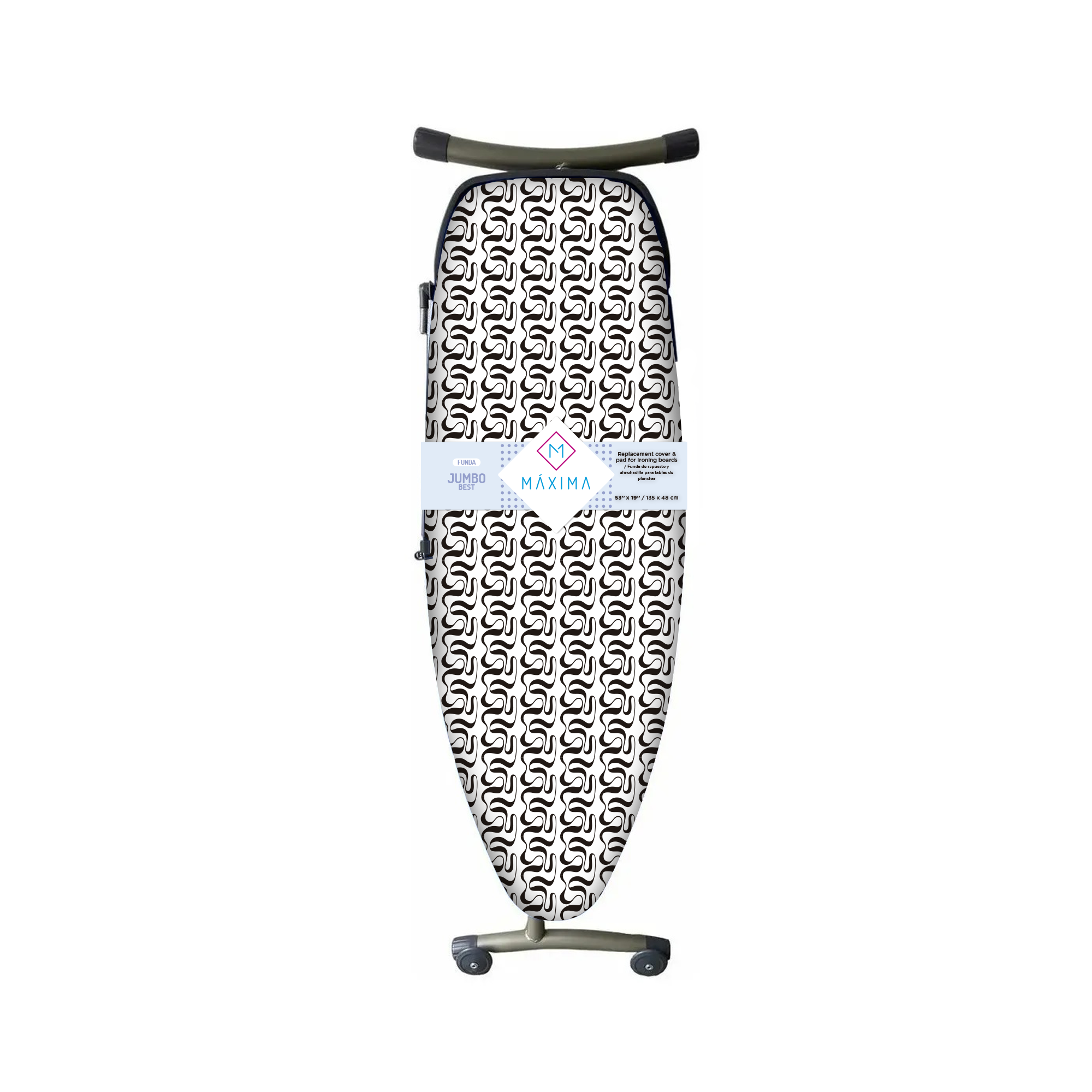 Funda Repuesto para Burro de Planchar Jumbo Best Waves 135cm x 48cm 100% Algodon + Teflon Maxima Hogar