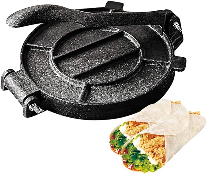 Prensa de Tortilla de Hierro Fundido Máquina para Tortillas y Quesadillas Antiadherente Resistente 19.5cm, Herramienta Prensa de Burrito Taco para Hacer Omelette Tacos Chapati Roti Pan en Cocina Hogar.