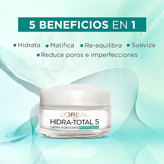 A L'Oréal Paris Crema Anti-Brillo Hidra Total 5 Matificante, 50ml.