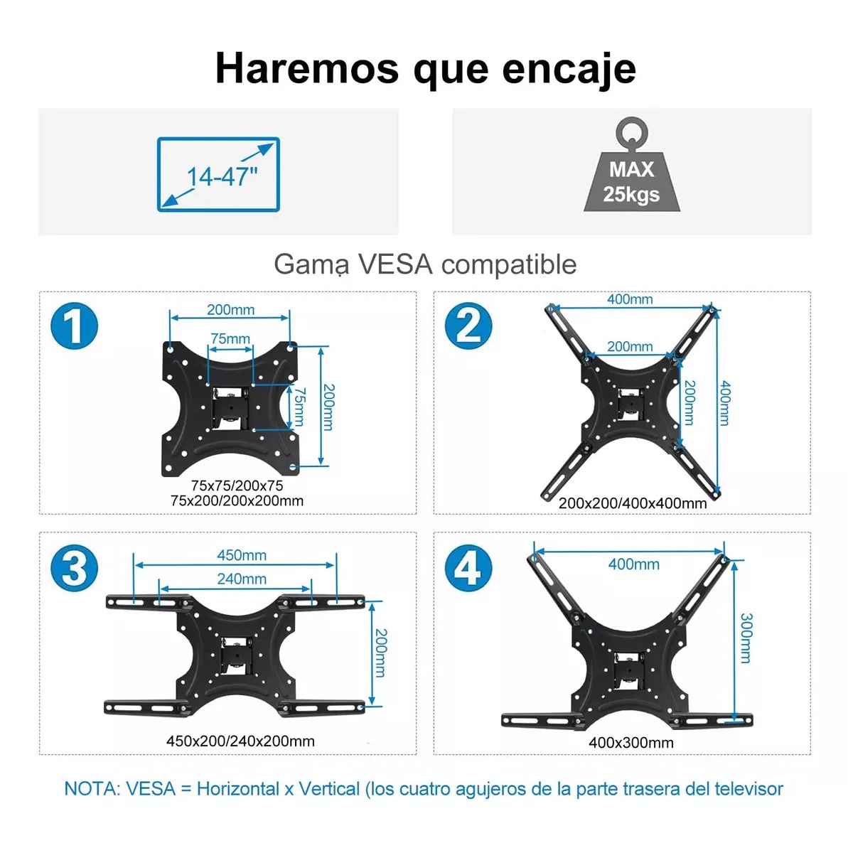 Base Soporte De Pantalla Pared Tv 15 A 55 Pulgadas 30kg Color Negro