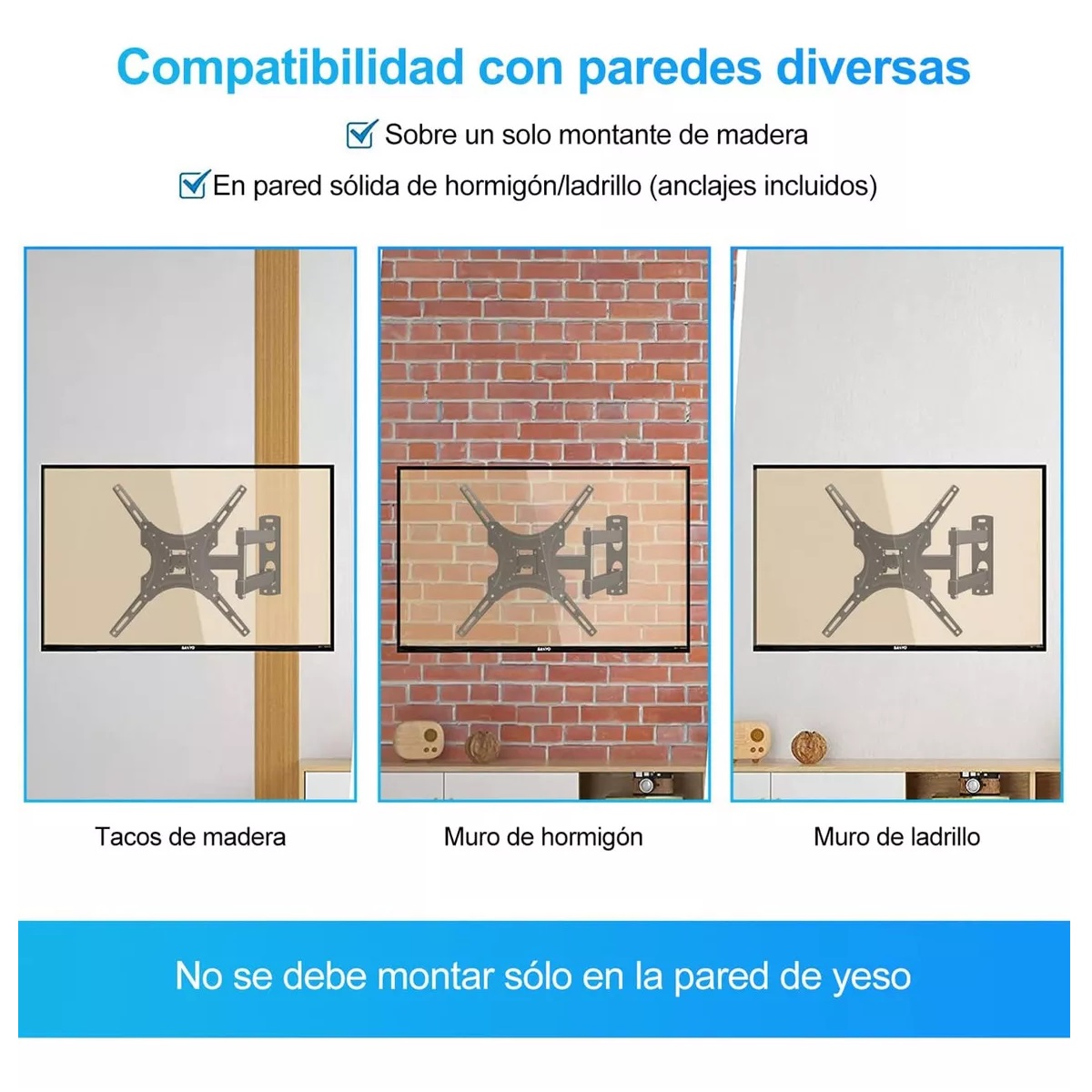 Base Soporte De Pantalla Pared Tv 15 A 55 Pulgadas 30kg Color Negro