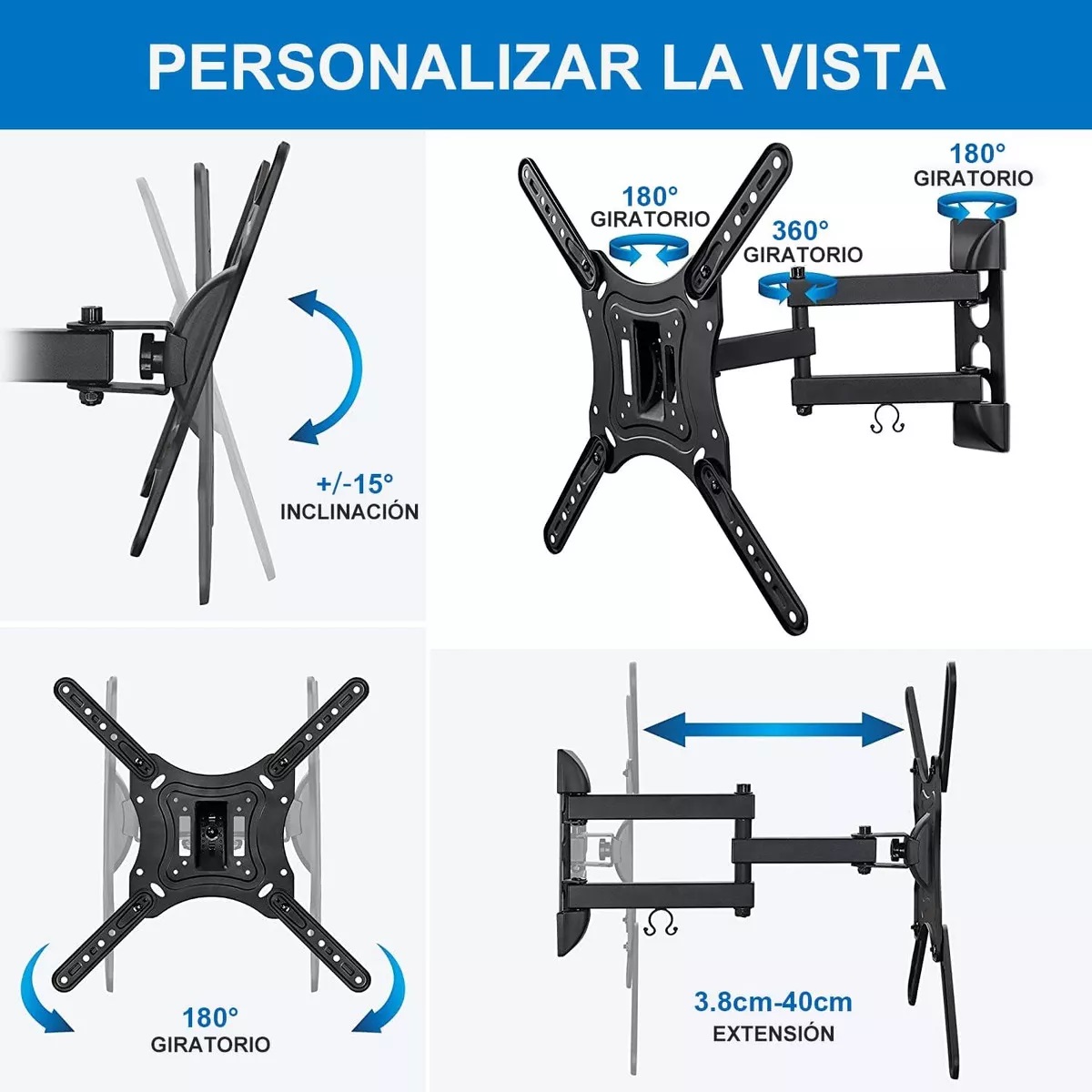 Base Soporte De Pantalla Pared Tv 15 A 55 Pulgadas 30kg Color Negro