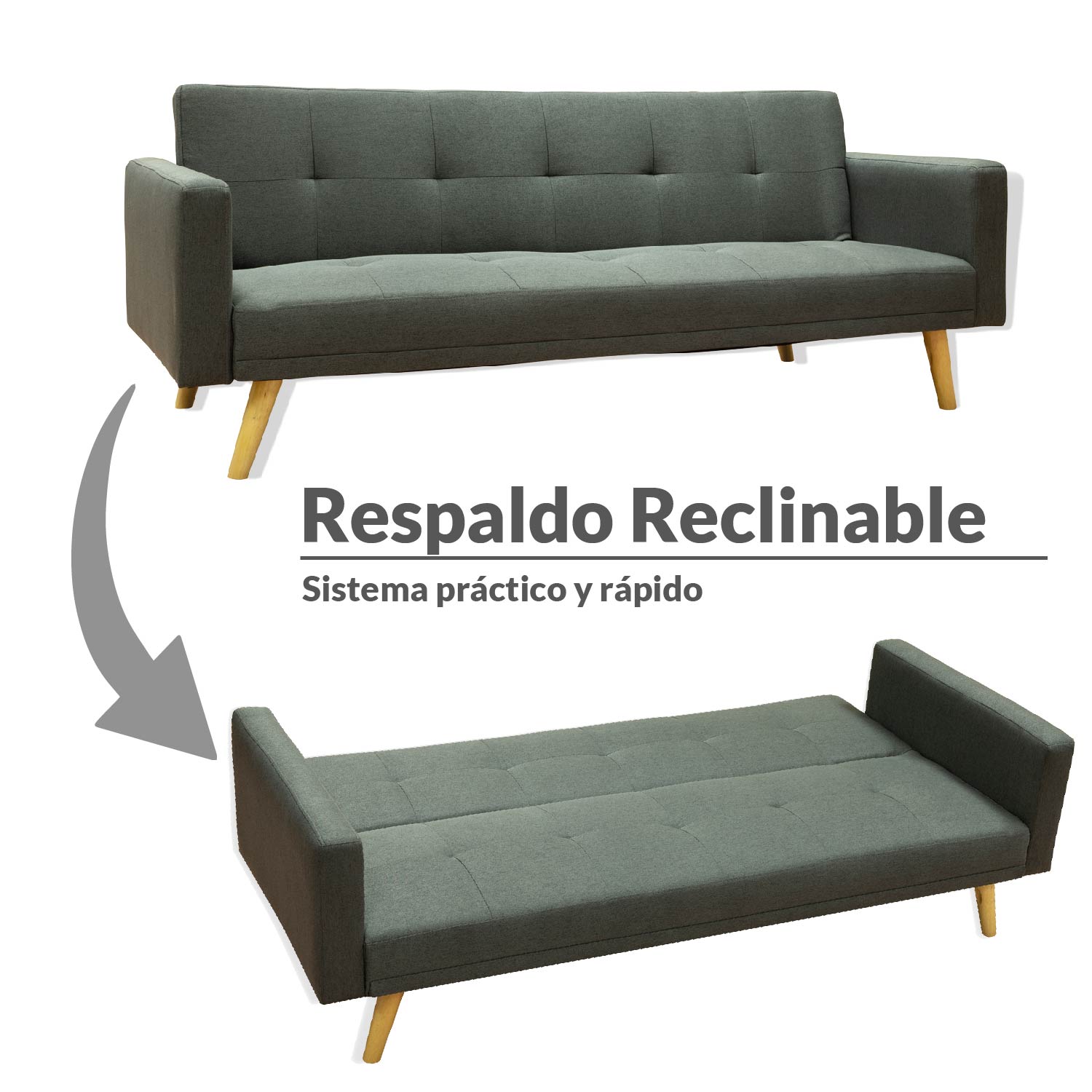 Ilios Innova | Sofá Cama Plegable Con Antebrazos | Resistente y Elegante Sillón Armable Convertible con Estructura de Madera Tapizado Lino