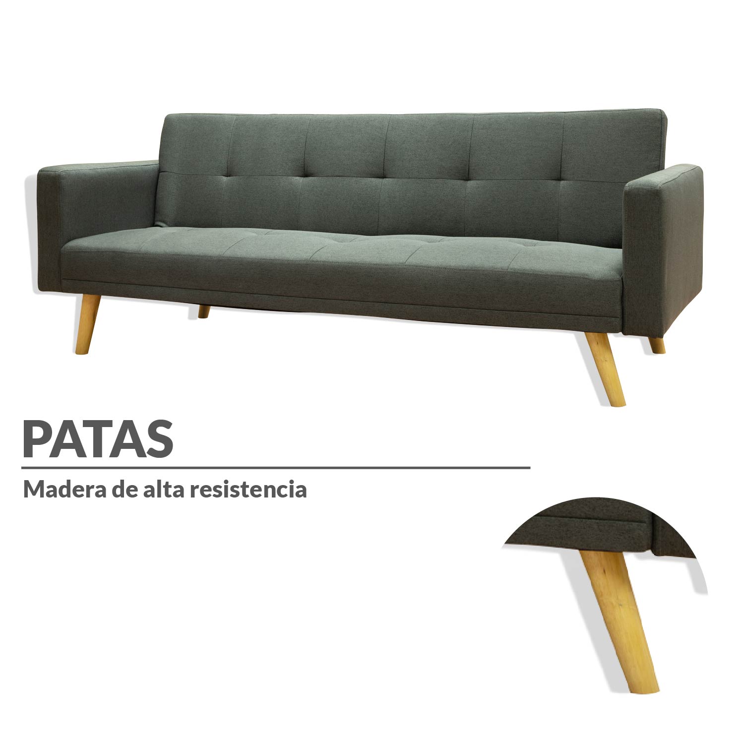 Ilios Innova | Sofá Cama Plegable Con Antebrazos | Resistente y Elegante Sillón Armable Convertible con Estructura de Madera Tapizado Lino