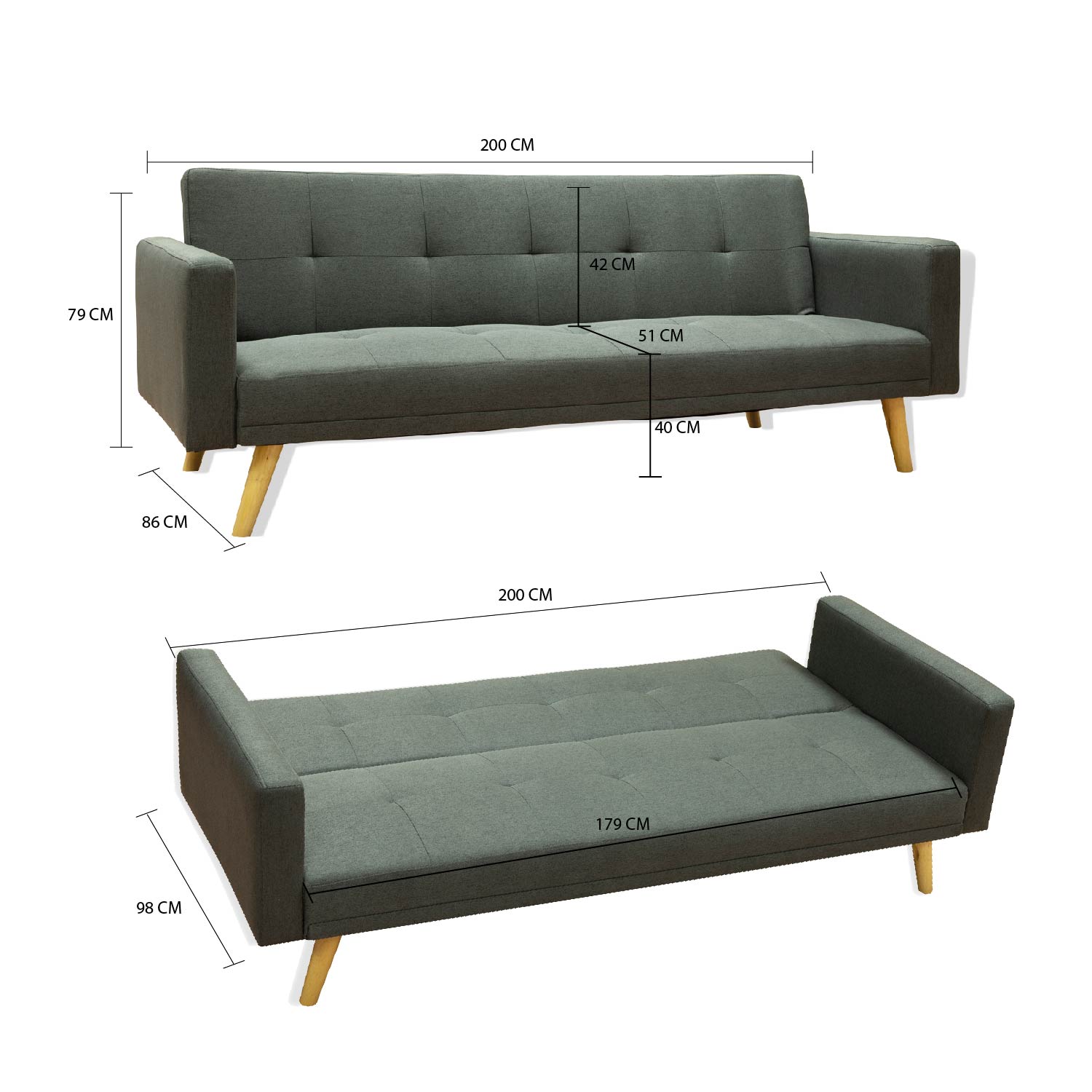 Ilios Innova | Sofá Cama Plegable Con Antebrazos | Resistente y Elegante Sillón Armable Convertible con Estructura de Madera Tapizado Lino