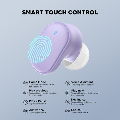 Audífonos gamer inalámbricos HTC True Wireless Earbuds 9+ BDA9 violeta con luz LED