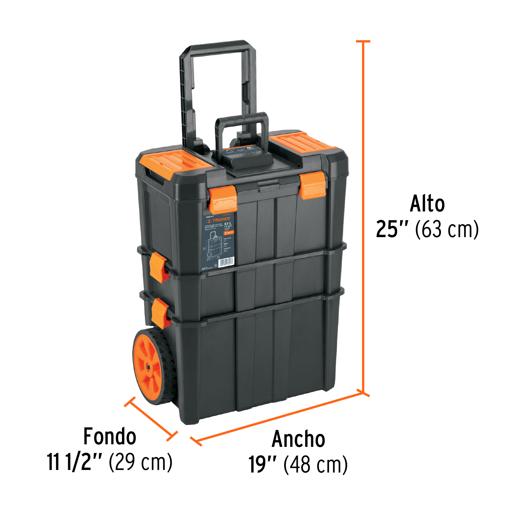 Caja para herramientas 48 x 63 cm 3 en 1 desmontable con ruedas Truper.
