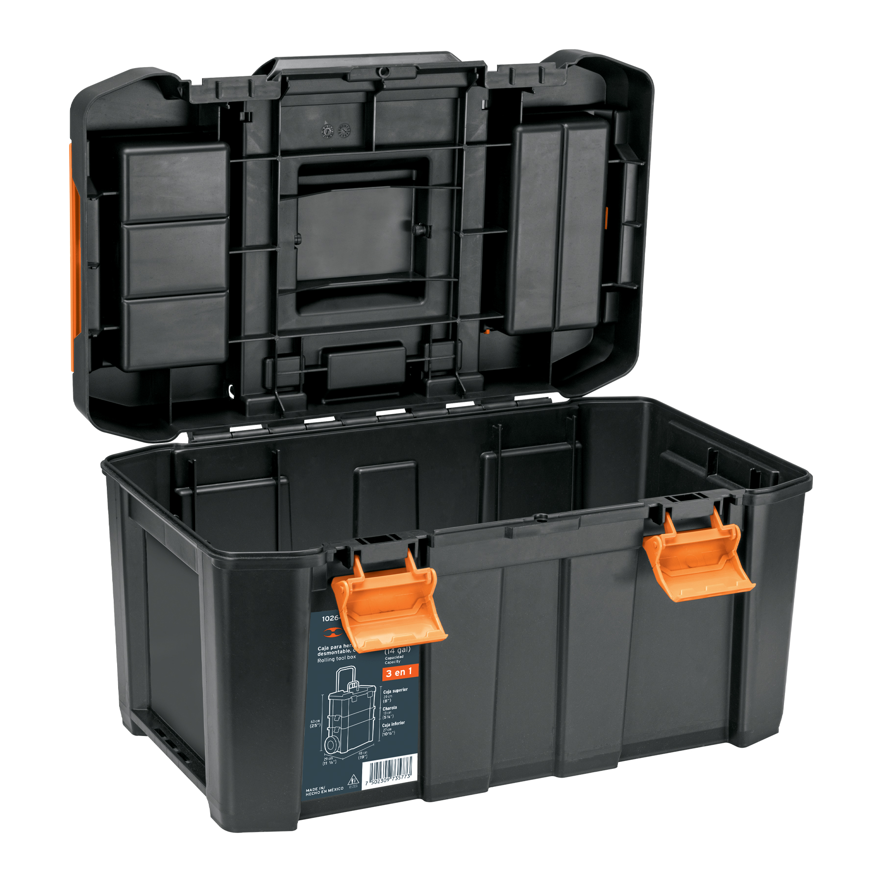 Caja para herramientas 48 x 63 cm 3 en 1 desmontable con ruedas Truper.