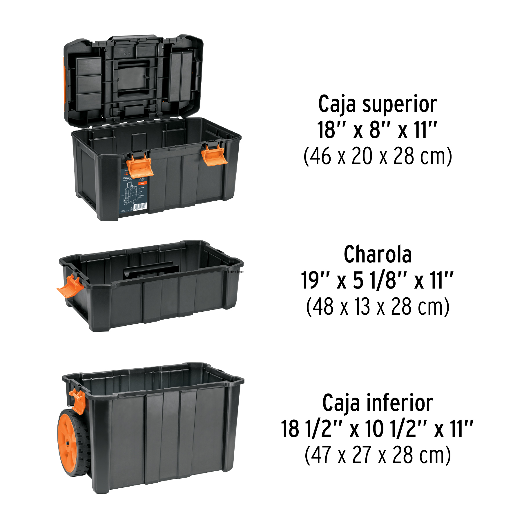 Caja para herramientas 48 x 63 cm 3 en 1 desmontable con ruedas Truper.