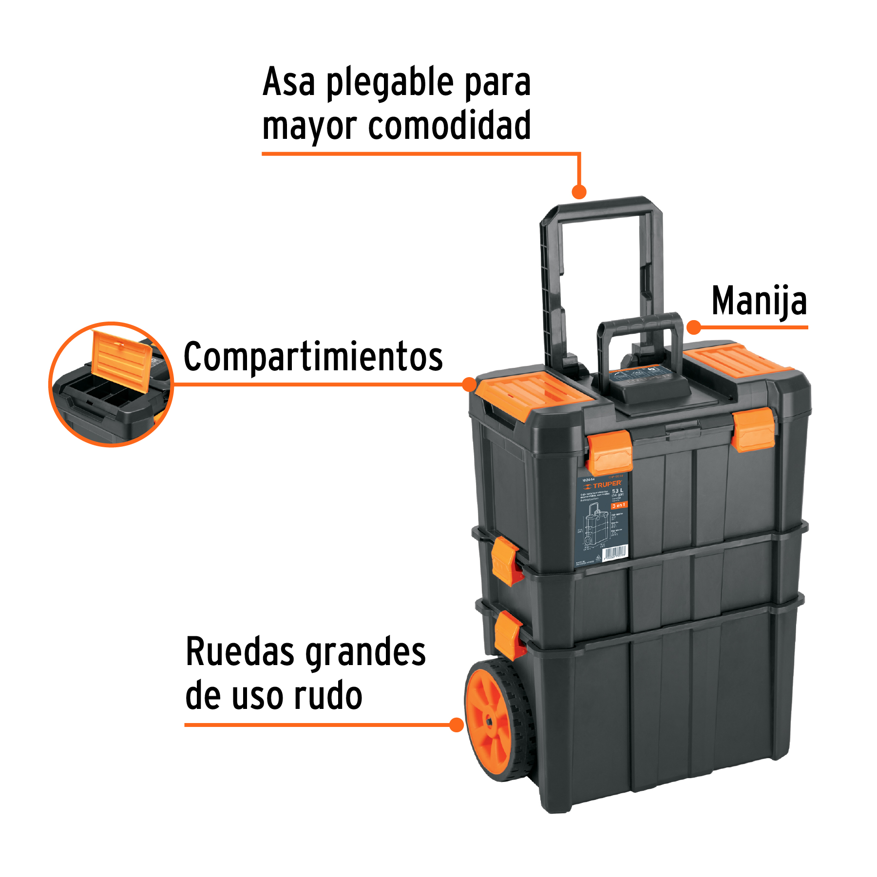 Caja para herramientas 48 x 63 cm 3 en 1 desmontable con ruedas Truper.