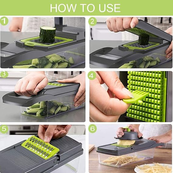 Picadora de Verduras,Picadora de Verduras Multifuncional,Cortador de Cebolla,Cortador de Dados,Cortador de Verduras con 6 Cuchillas de Acero Inoxidable,Cortador de Verduras Mandoline 16 en 1 (B).